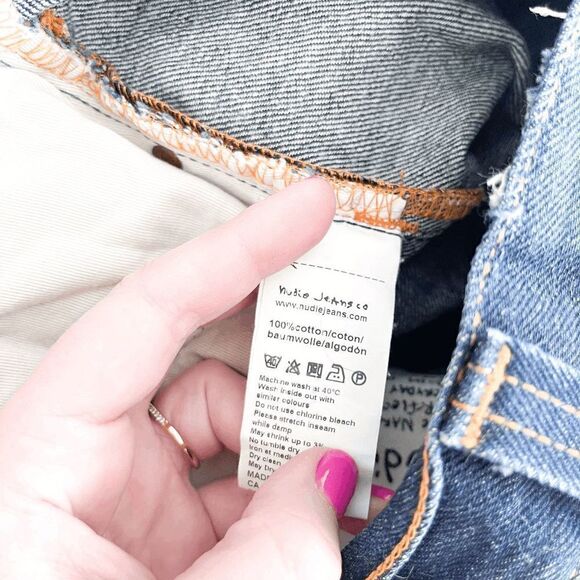 NUDIE Jeans Men's Hank Rey Recycle Dry Denim Jeans Blue Size 29 HEMMED - Picture 7 of 14